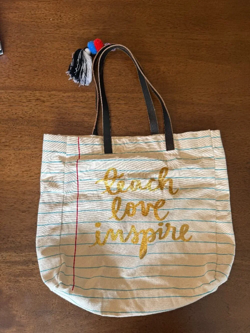 Teach Love Inspire Canvas Tote Bag Teacher Gift Back to School Book Beach Bag